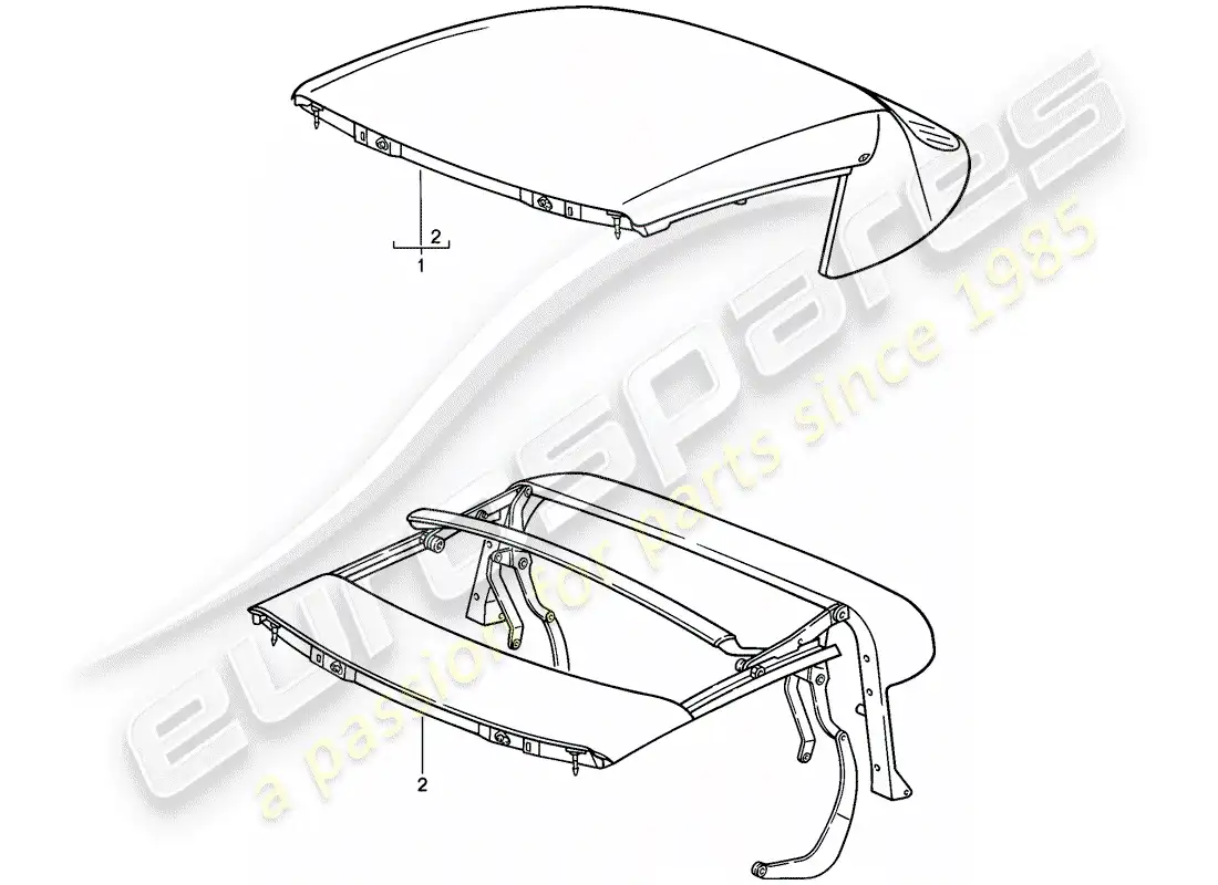 porsche 1989 (911) capota convertible - estructura superior - ajustable eléctricamente diagrama de piezas