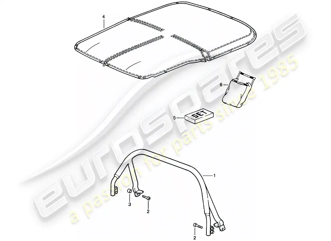 porsche 1980 (911) clip de cubierta - cubierta tonneau diagrama de piezas