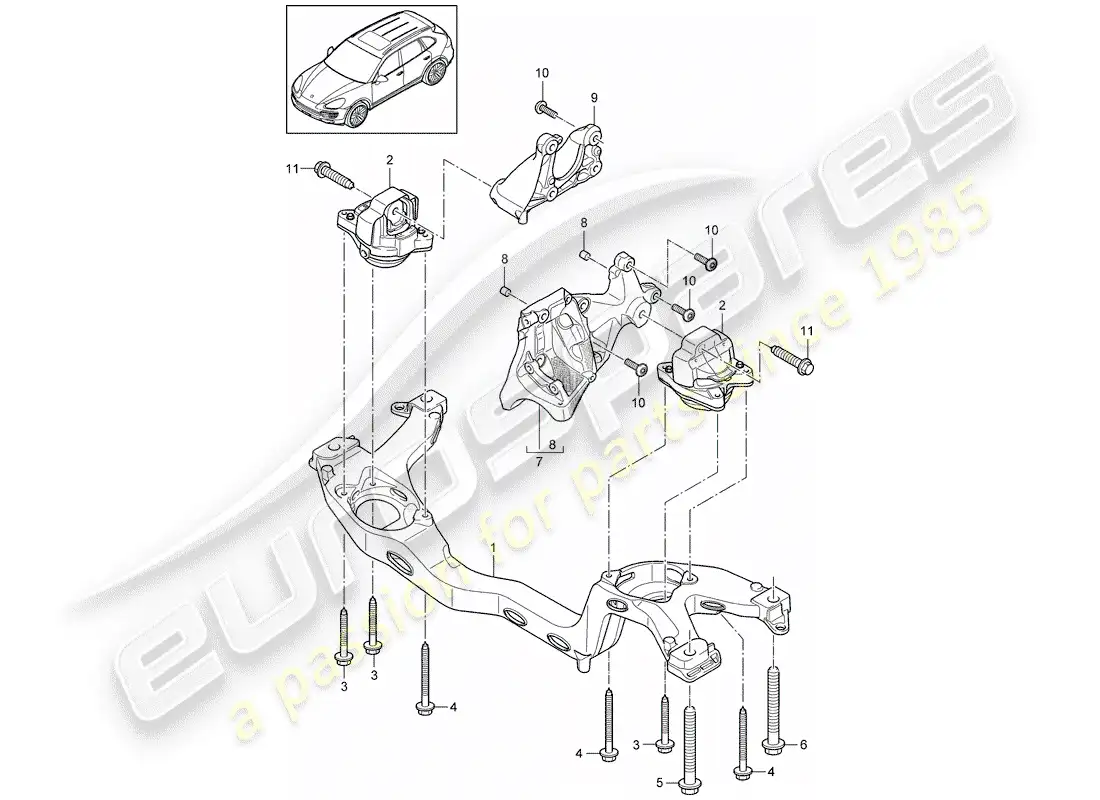 porsche 2013 (cayenne e2 92a) diagrama de piezas del dispositivo de elevación del motor