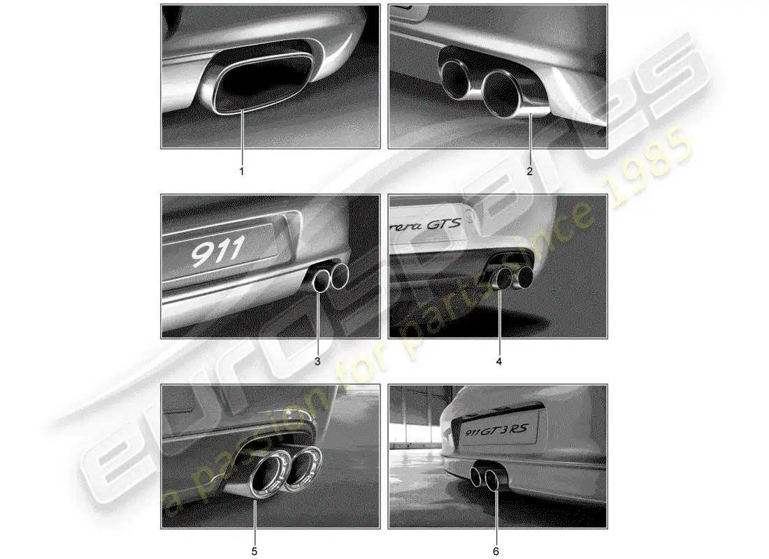 porsche 2012 (tequipment) tubo de escape deportivo diagrama de piezas