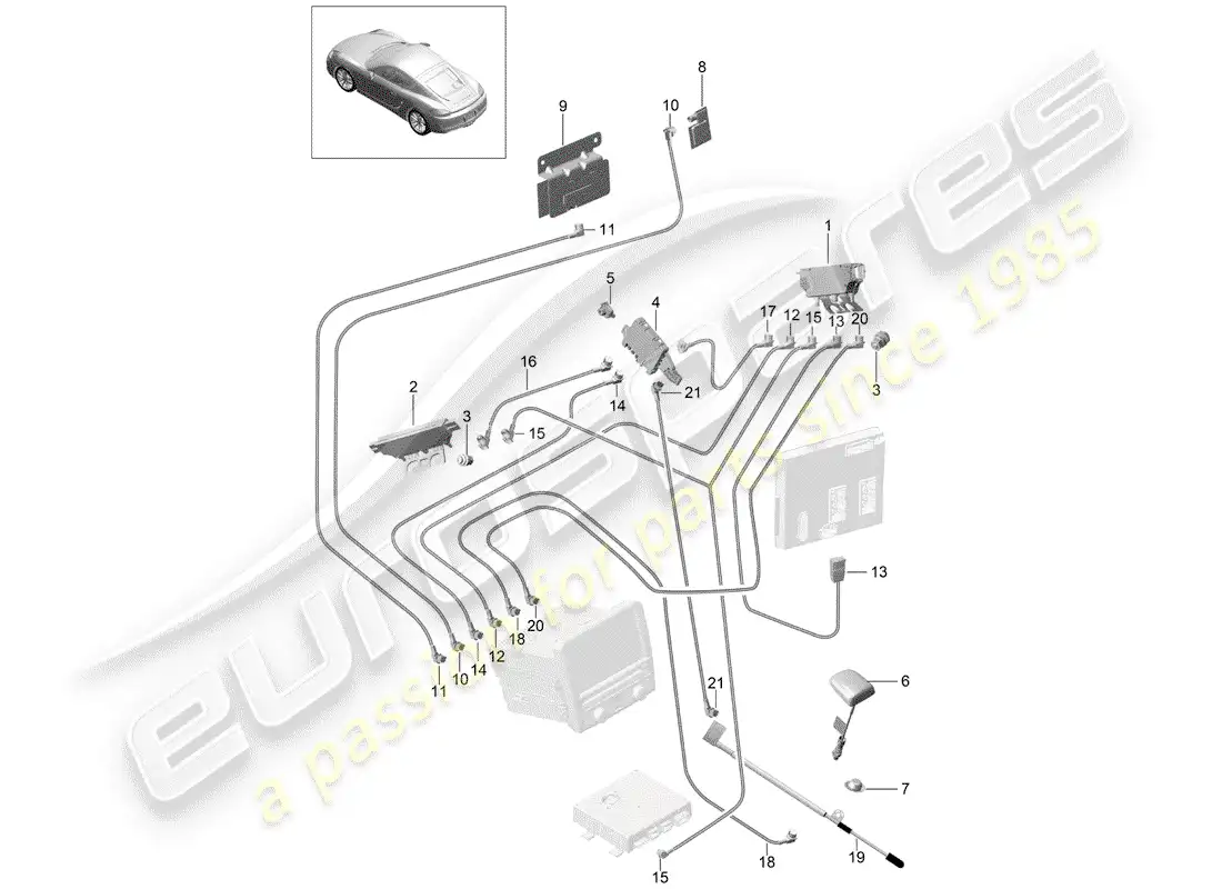 porsche 2015 (981 cayman) amplificador de antena diagrama de piezas