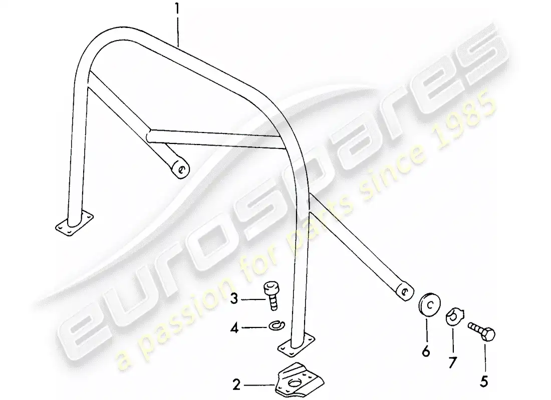 porsche 1970 (911) barra antivuelco diagrama de piezas