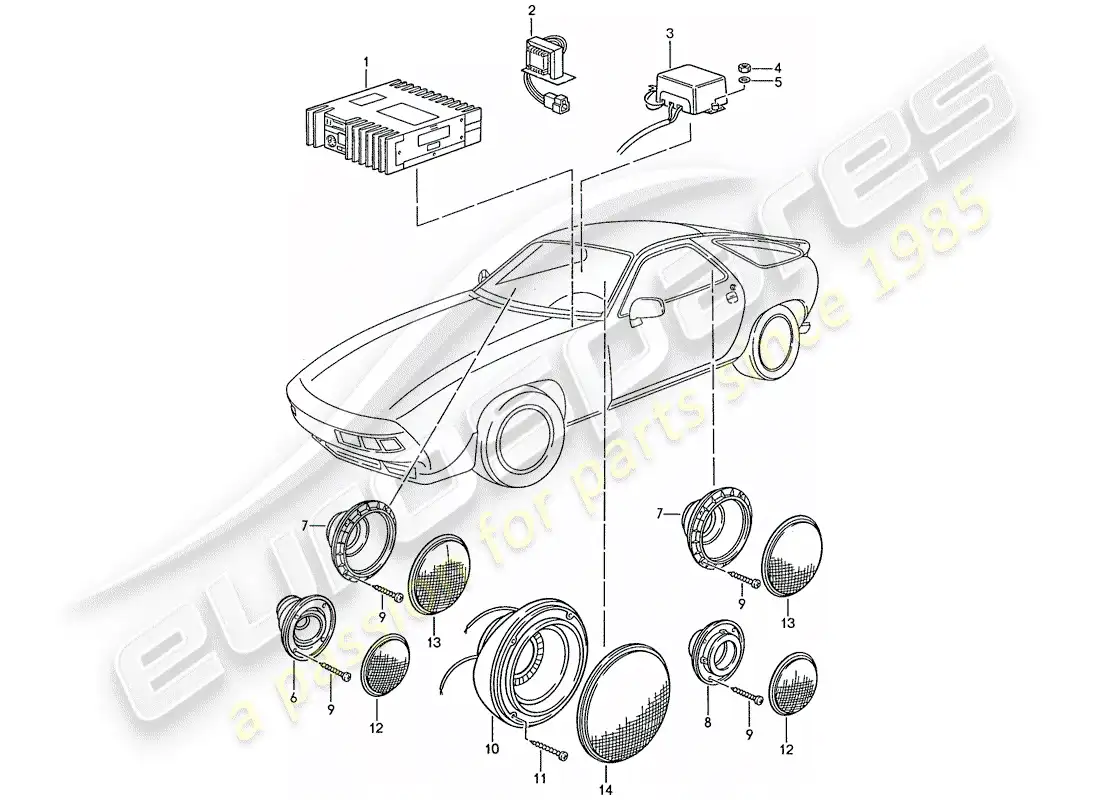 porsche 1990 (928) sistema de sonido - con: - amplificador - d - mj 1989>> diagrama de piezas