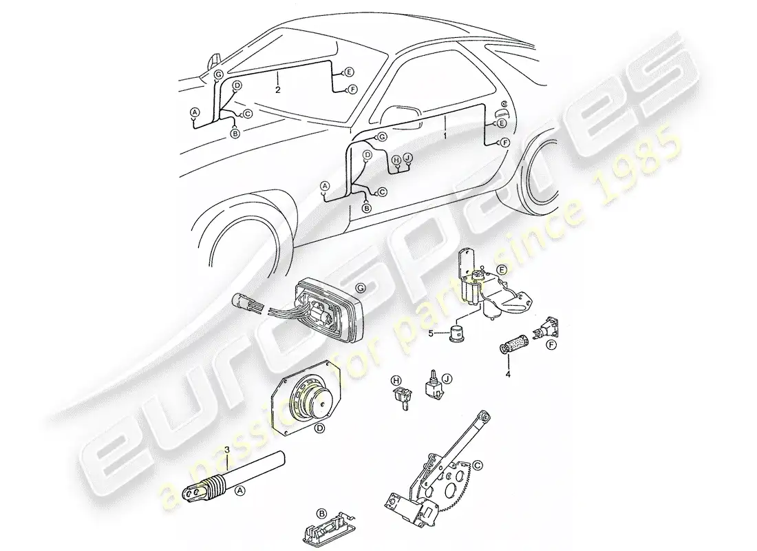 porsche 1990 (928) arnés - puerta diagrama de piezas