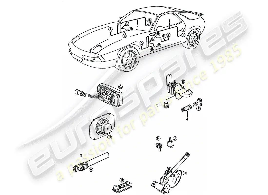 porsche 1992 (928) arnés - puerta diagrama de piezas
