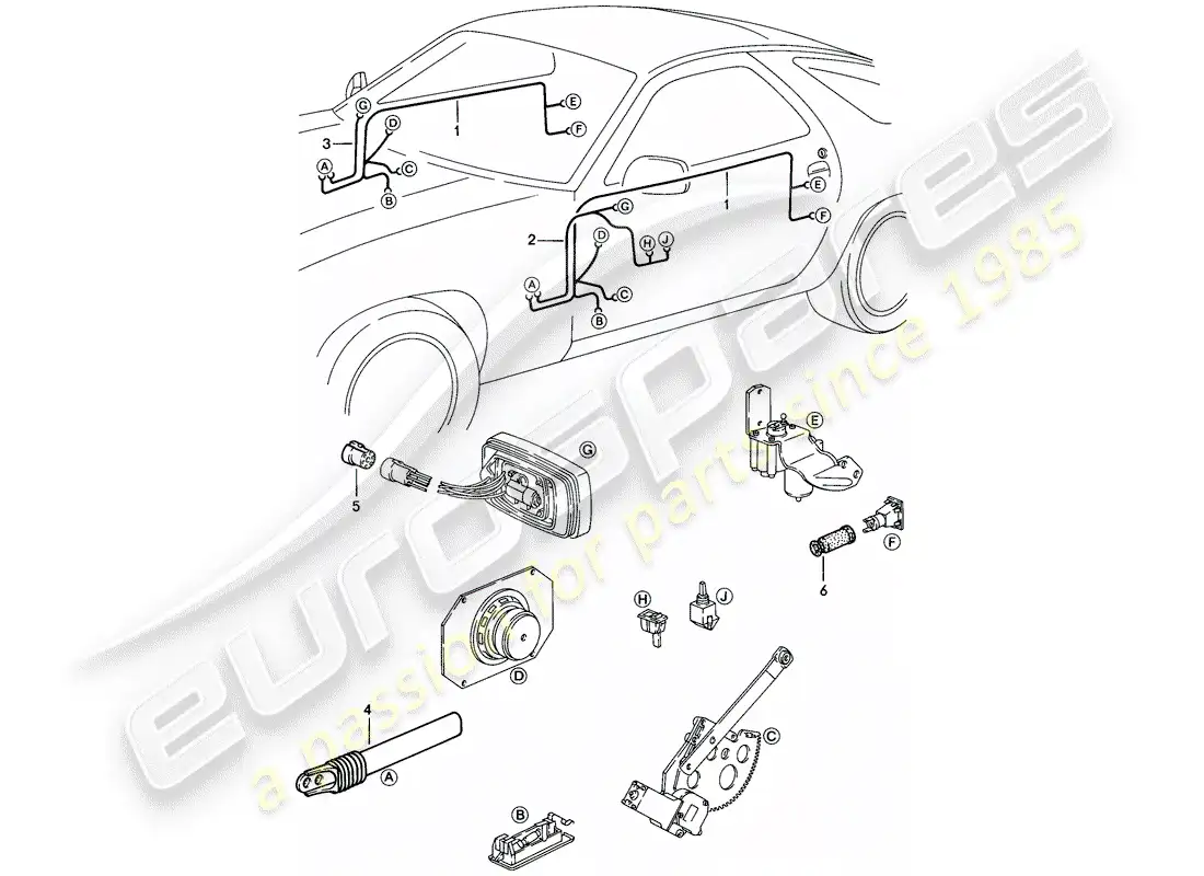 porsche 1983 (928) arnés - puerta diagrama de piezas