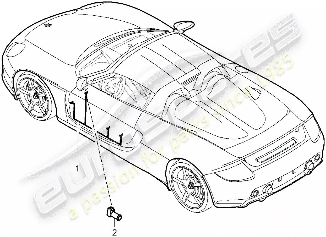 porsche 2005 (carrera gt) arneses de cableado - puerta del conductor - puerta del pasajero diagrama de piezas
