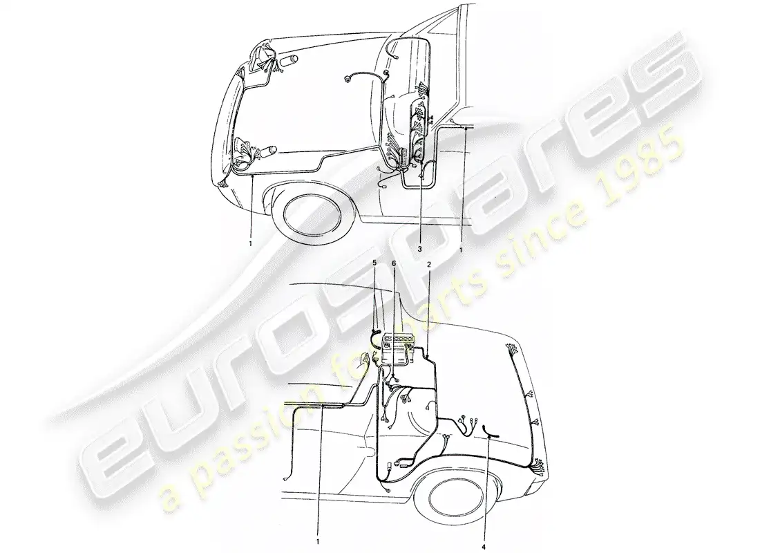 porsche 1975 (914) cableando arneses diagrama de piezas
