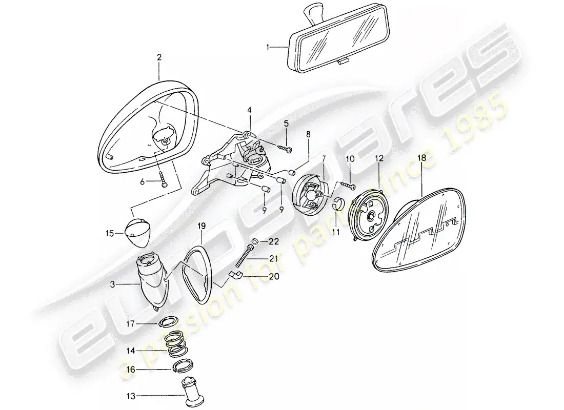 porsche 1996 (993) espejo retrovisor interior - espejo retrovisor diagrama de piezas