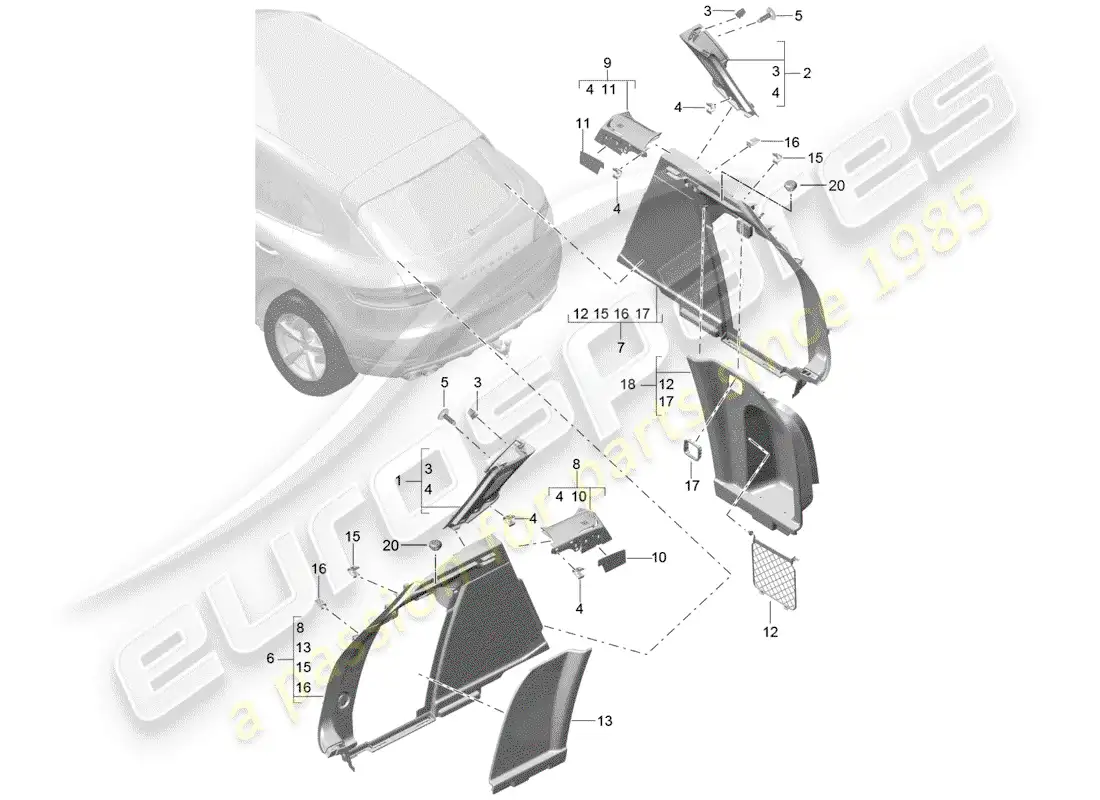 porsche 2018 (macan) diagrama de piezas del revestimiento