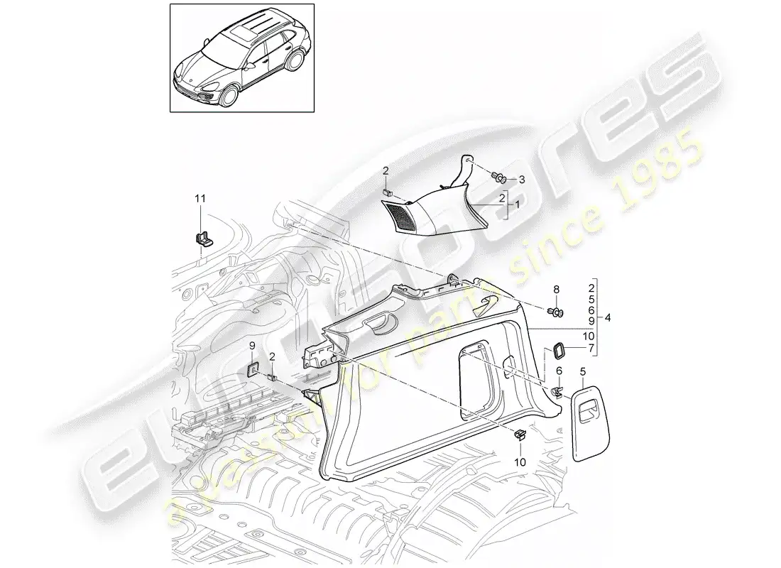 porsche 2017 (cayenne e2 92a) recubrimiento diagrama de piezas