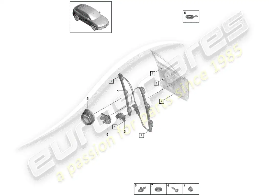 porsche 2018 (cayenne e3 9ya/9yb) regulador de ventana diagrama de piezas