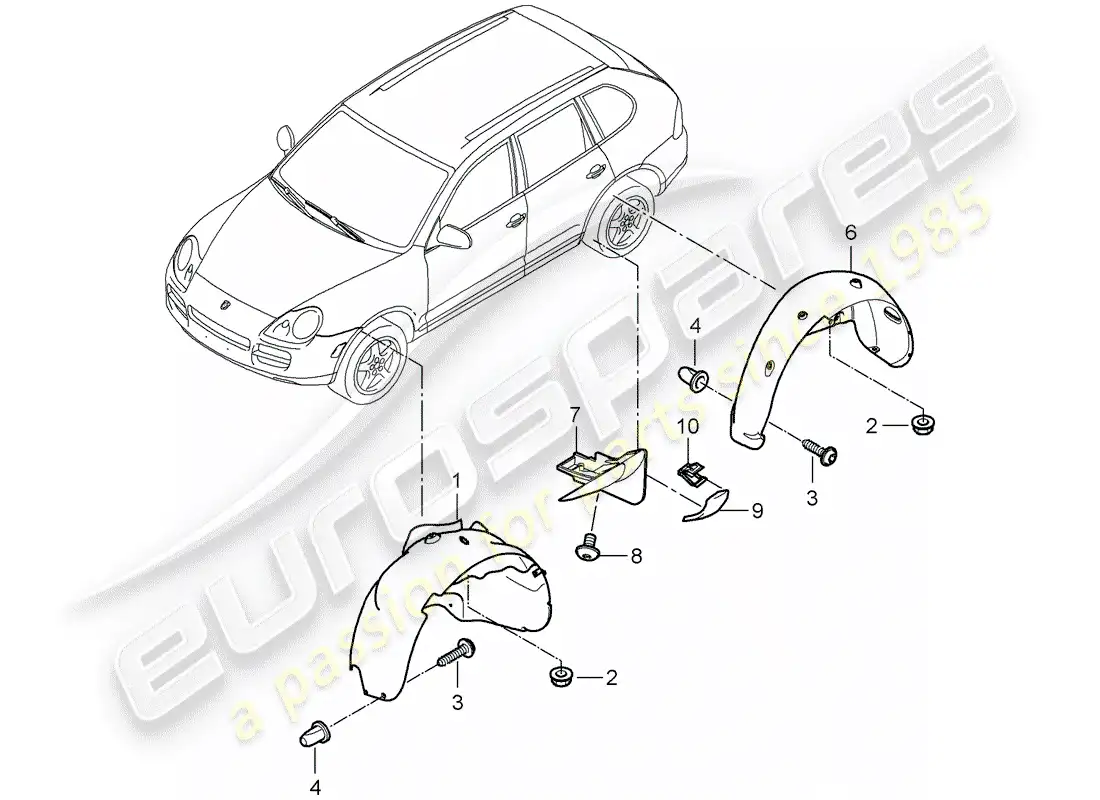 porsche 2010 (cayenne e1 9pa) recubrimiento diagrama de piezas