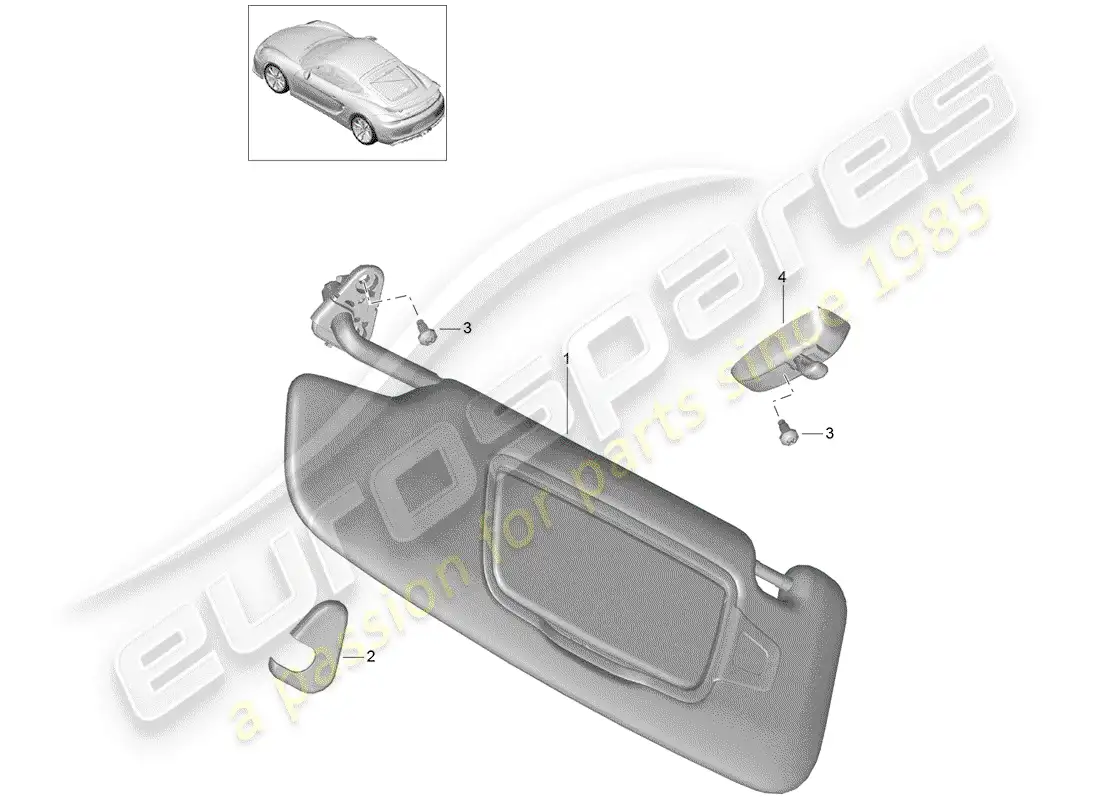 porsche 2016 (981 cayman gt4) diagrama de piezas de las visores sun