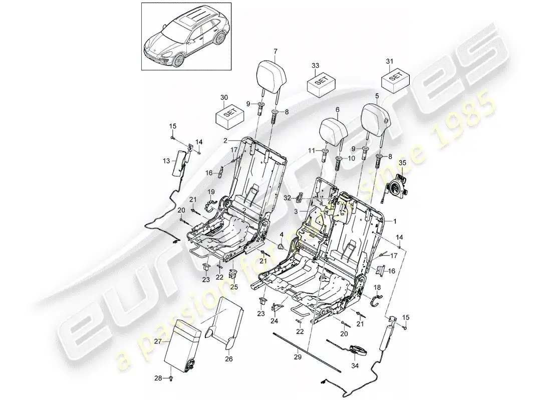 porsche 2016 (cayenne e2 92a) reposacabezas diagrama de piezas