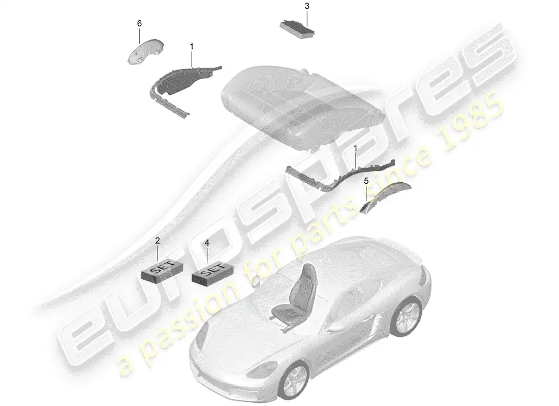 porsche 2018 (718 cayman) acolchado para asiento diagrama de piezas