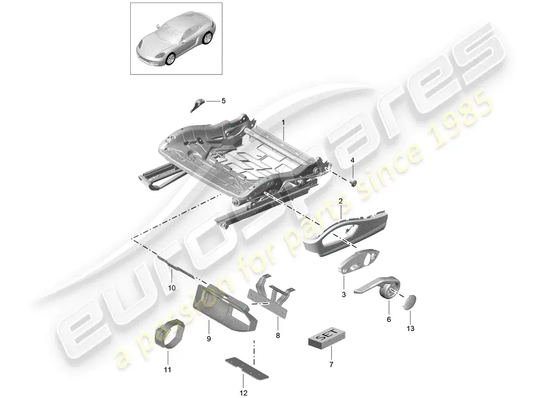 porsche 2018 (718 cayman) estructura del asiento diagrama de piezas