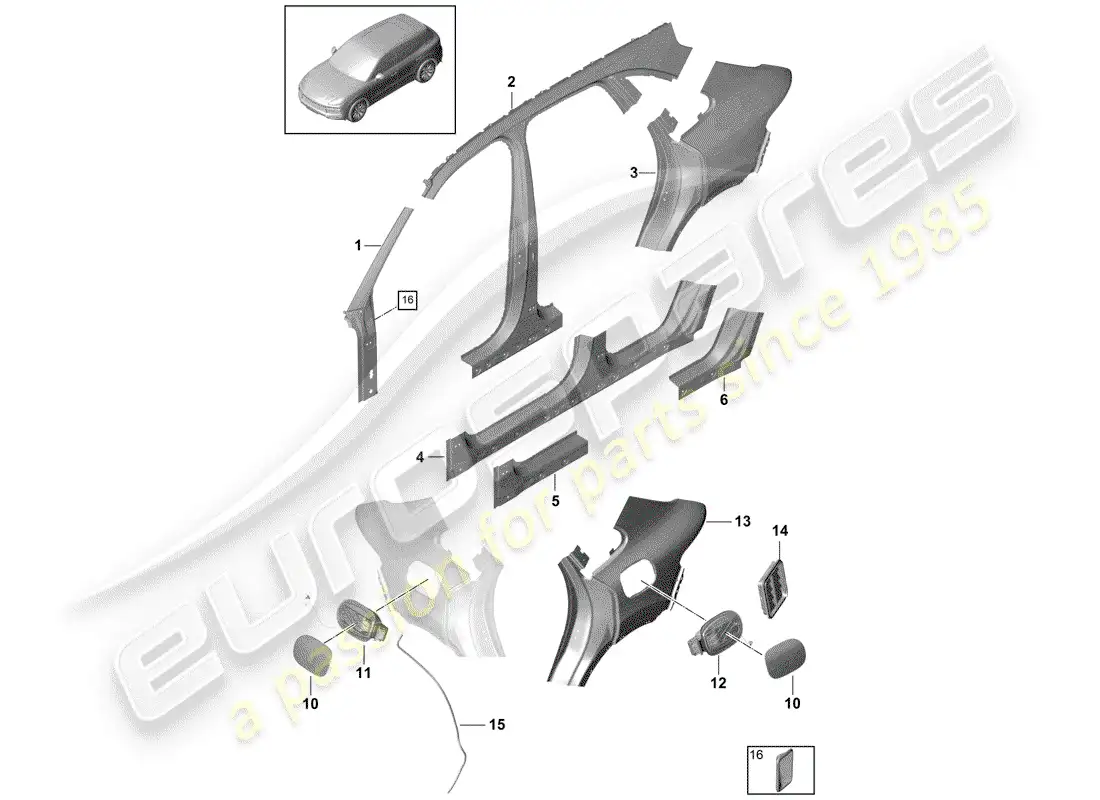 porsche 2018 (cayenne e3 9ya/9yb) panel lateral diagrama de piezas