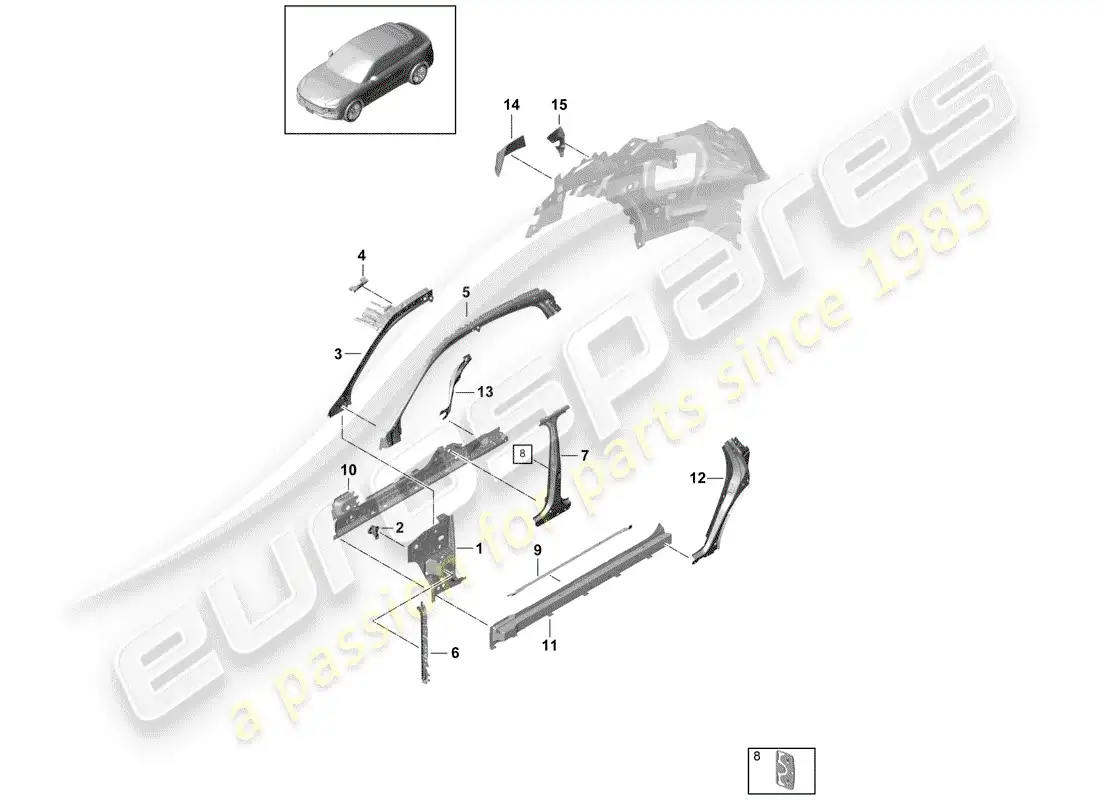 porsche 2018 (cayenne e3 9ya/9yb) panel lateral diagrama de piezas