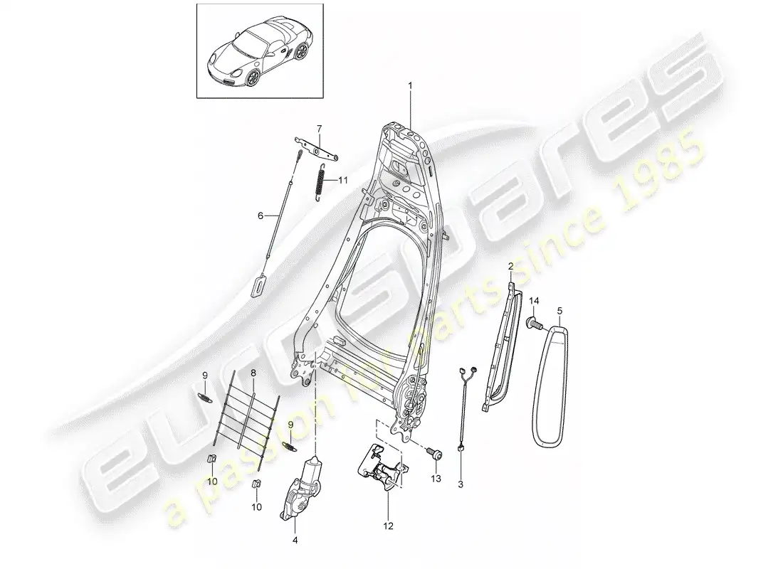 porsche 2012 (987 boxster) marco del respaldo diagrama de piezas