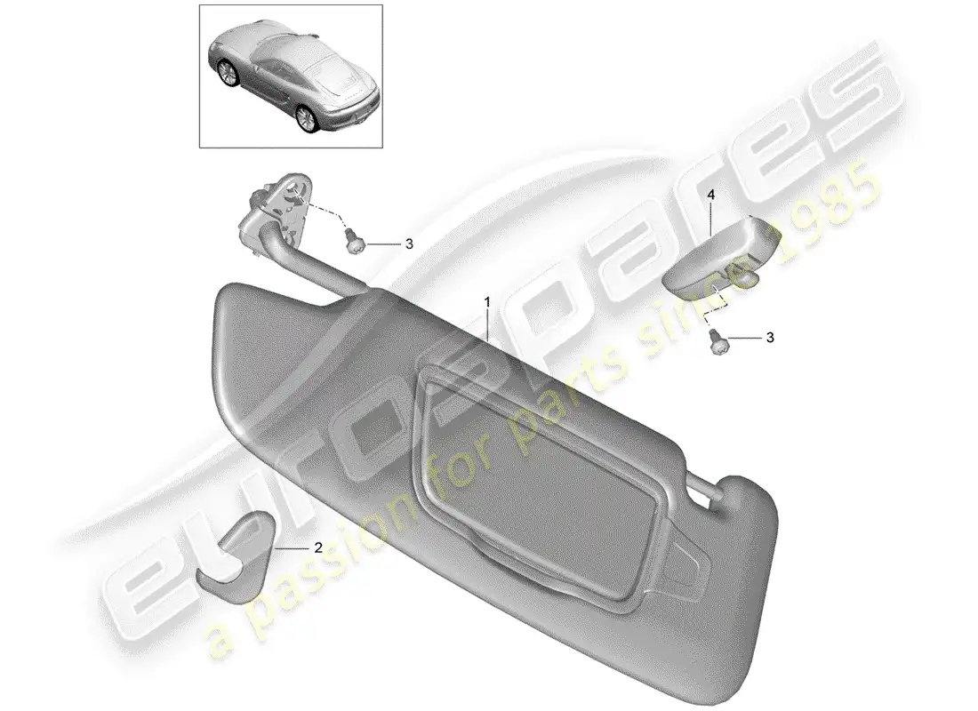 porsche 2014 (981 cayman) sun vizors diagrama de piezas