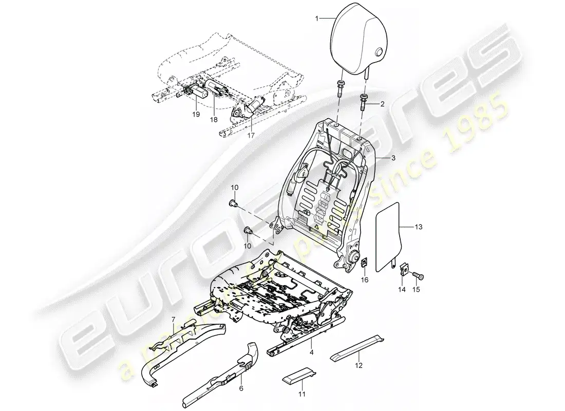 porsche 2008 (cayenne e1 9pa) marco del respaldo diagrama de piezas