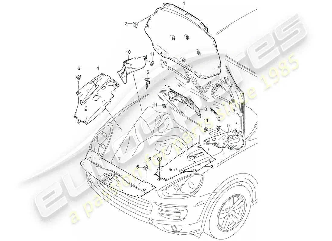 porsche 2013 (cayenne e2 92a) diagrama de piezas del absorbedor de sonido