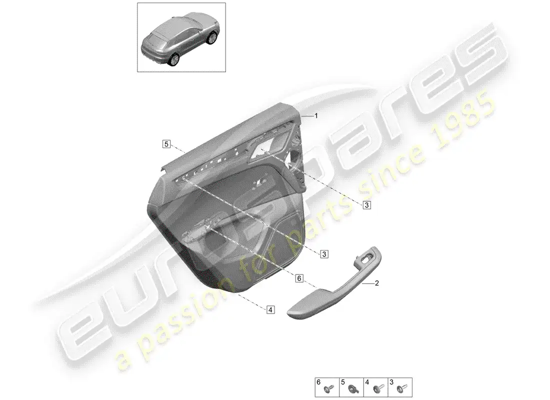 porsche 2019 (macan) paneles de puerta diagrama de piezas