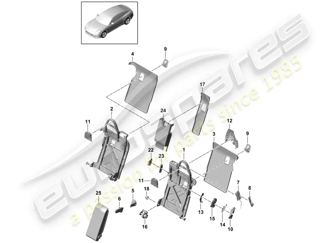porsche 2020 (panamera 971-1) respaldo del asiento trasero diagrama de piezas
