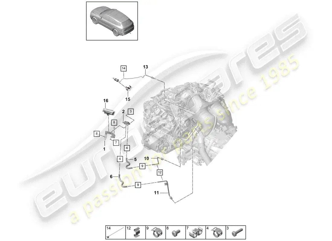 porsche 2018 (cayenne e3 9ya/9yb) control line with differential diagrama de piezas