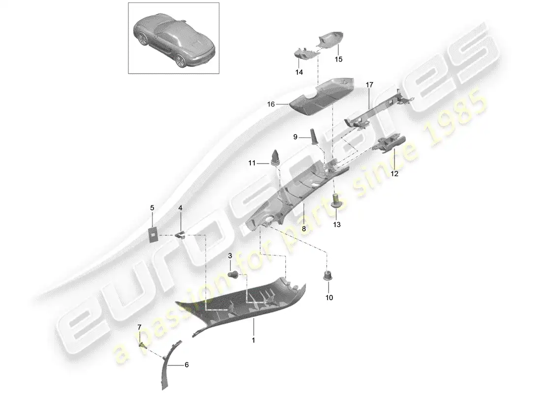porsche 2013 (981 boxster) un pilar diagrama de piezas