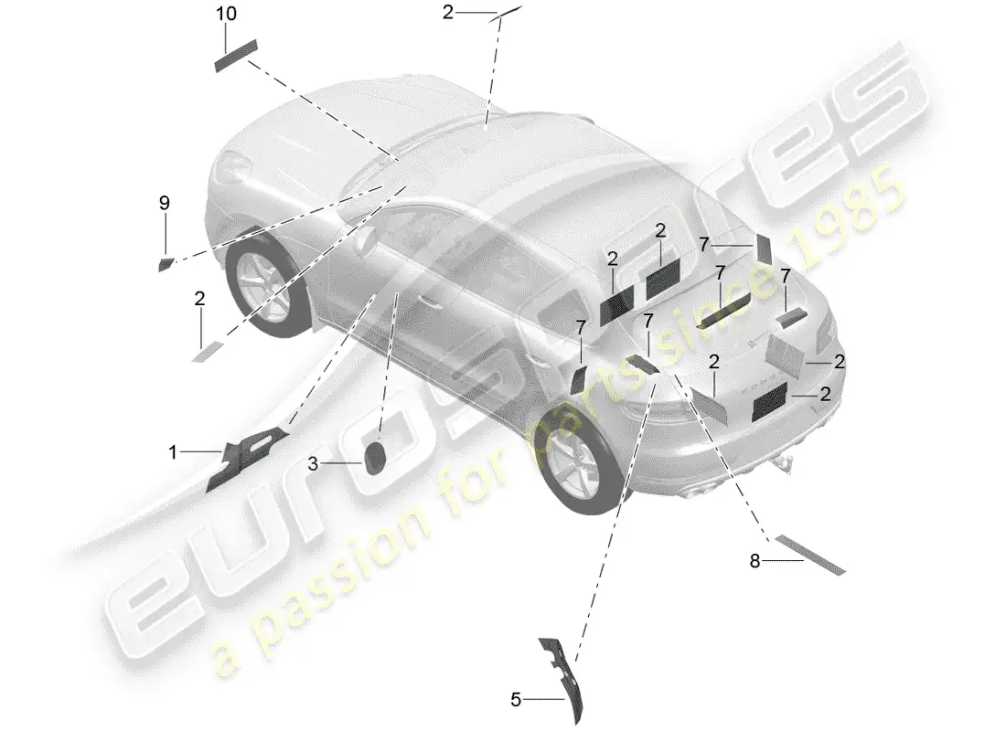 porsche 2018 (macan) diagrama de piezas del absorbedor de sonido