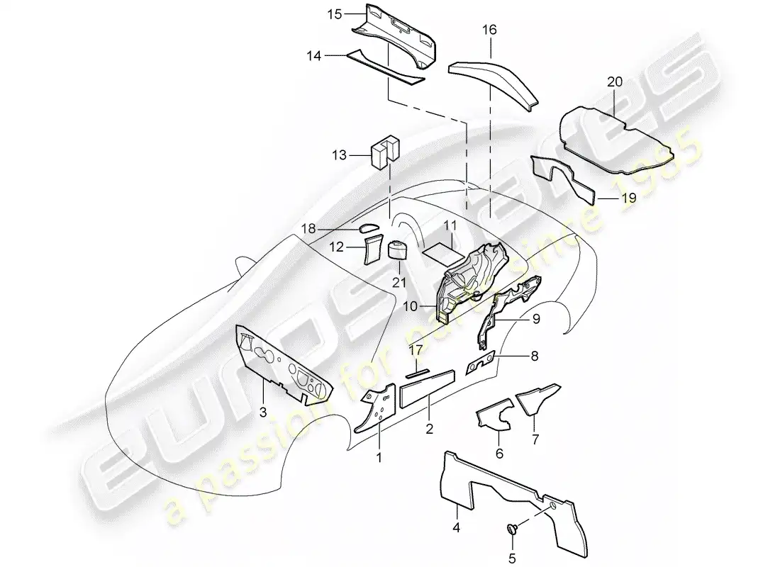 porsche 2010 (987 boxster) carrocería diagrama de piezas