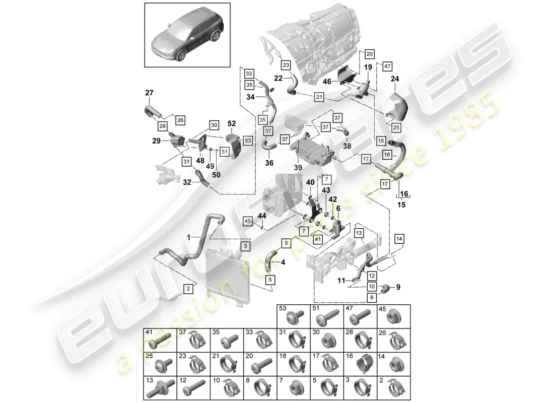 porsche 2018 (cayenne e3 9ya/9yb) water cooling diagrama de piezas