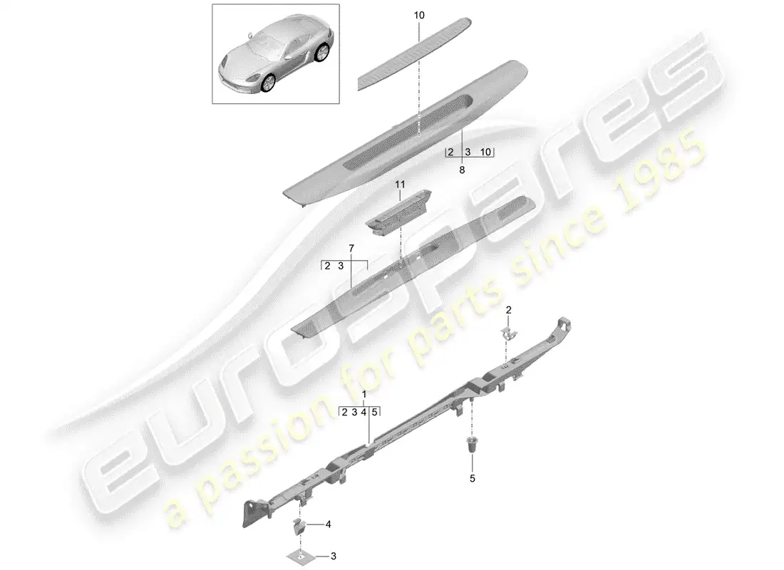 porsche 2018 (718 cayman) recubrimiento diagrama de piezas