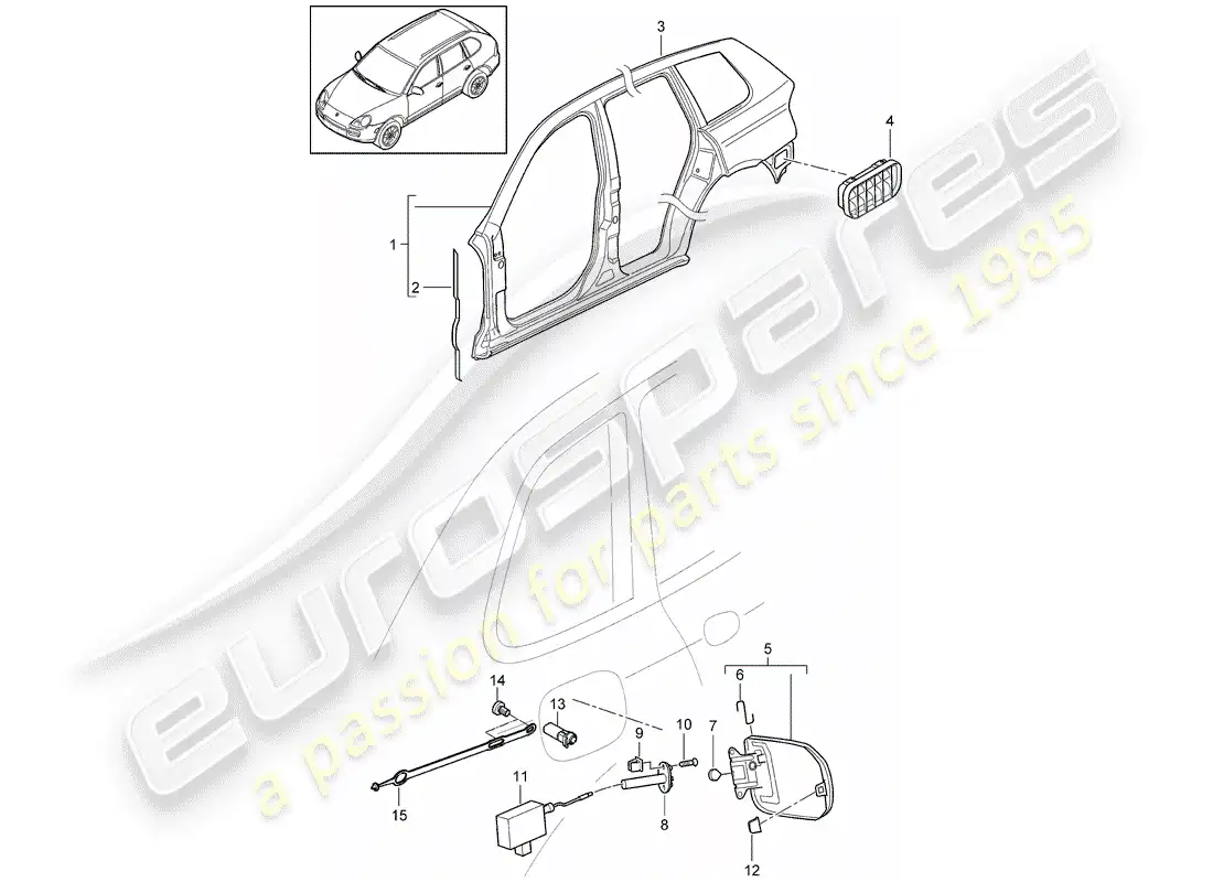 porsche 2010 (cayenne e1 9pa) panel lateral diagrama de piezas