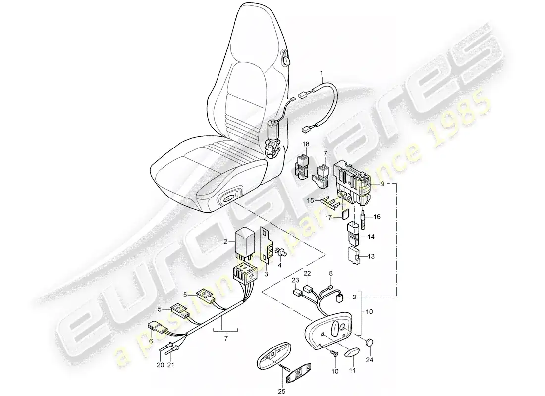 porsche 2000 (986 boxster) mazos de cables - interruptor - asiento confort diagrama de piezas