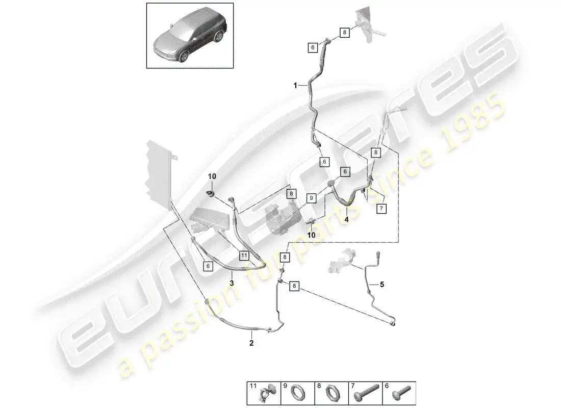 porsche 2020 (cayenne e3 9ya/9yb) circuito refrigerante diagrama de piezas