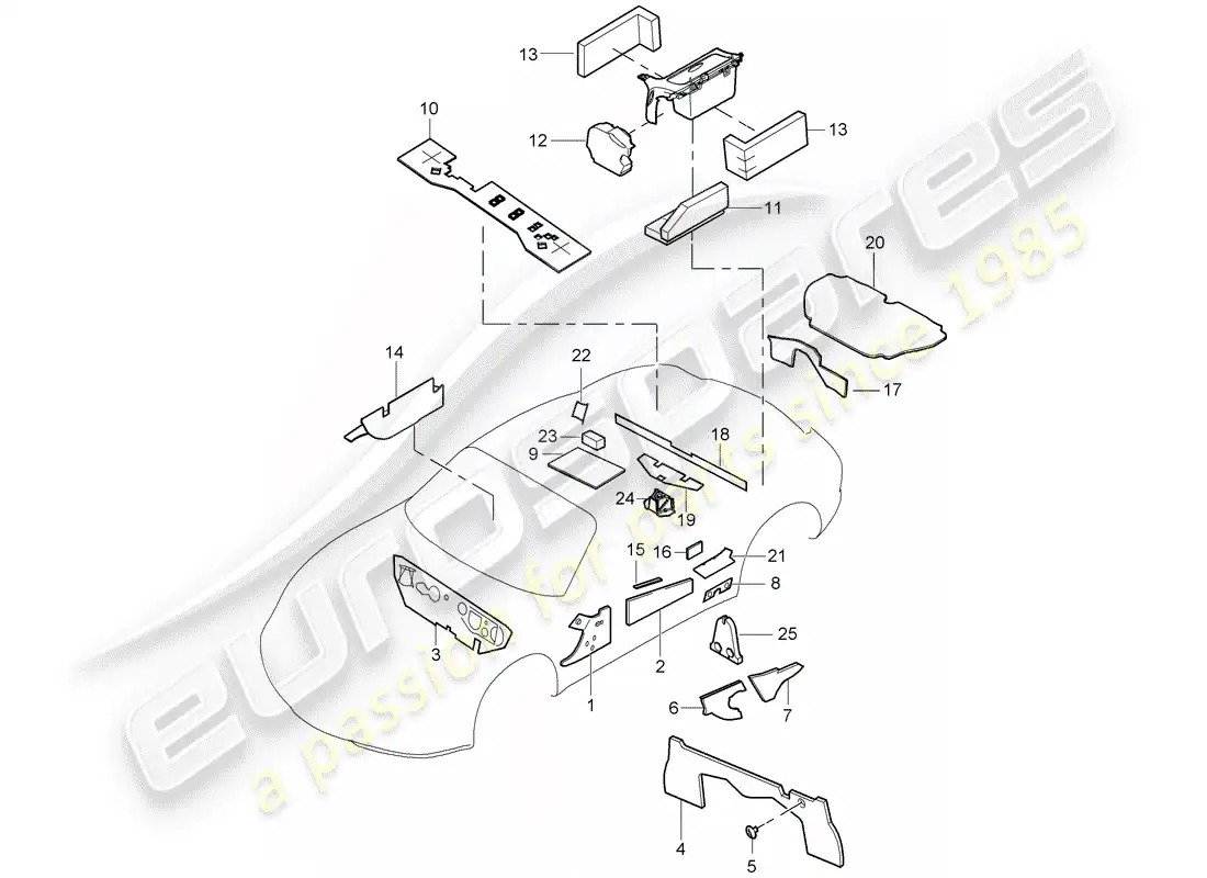 porsche 2007 (987 cayman) carrocería diagrama de piezas