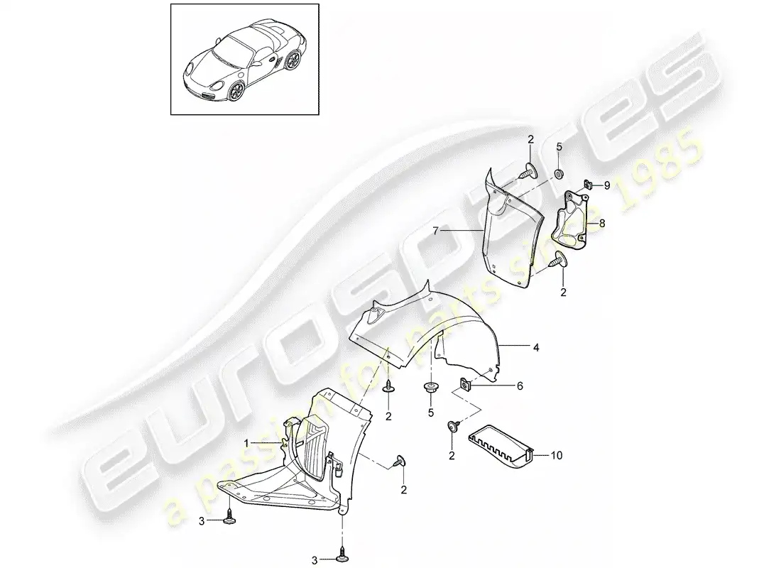 porsche 2012 (987 boxster) adornos diagrama de piezas