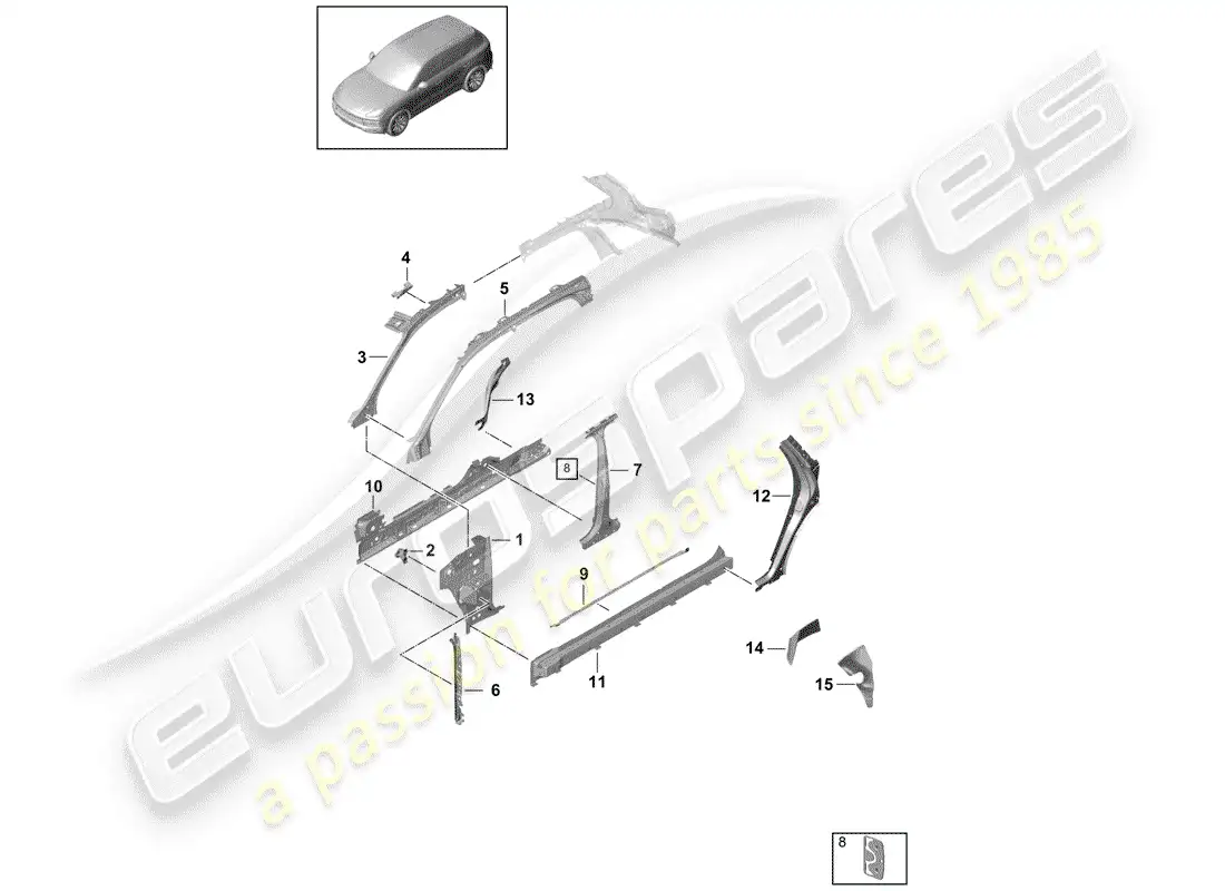 porsche 2018 (cayenne e3 9ya/9yb) panel lateral diagrama de piezas