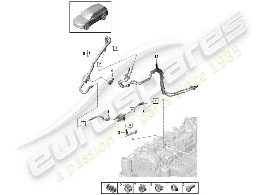 porsche 2019 (cayenne e3 9ya/9yb) breather line diagrama de piezas