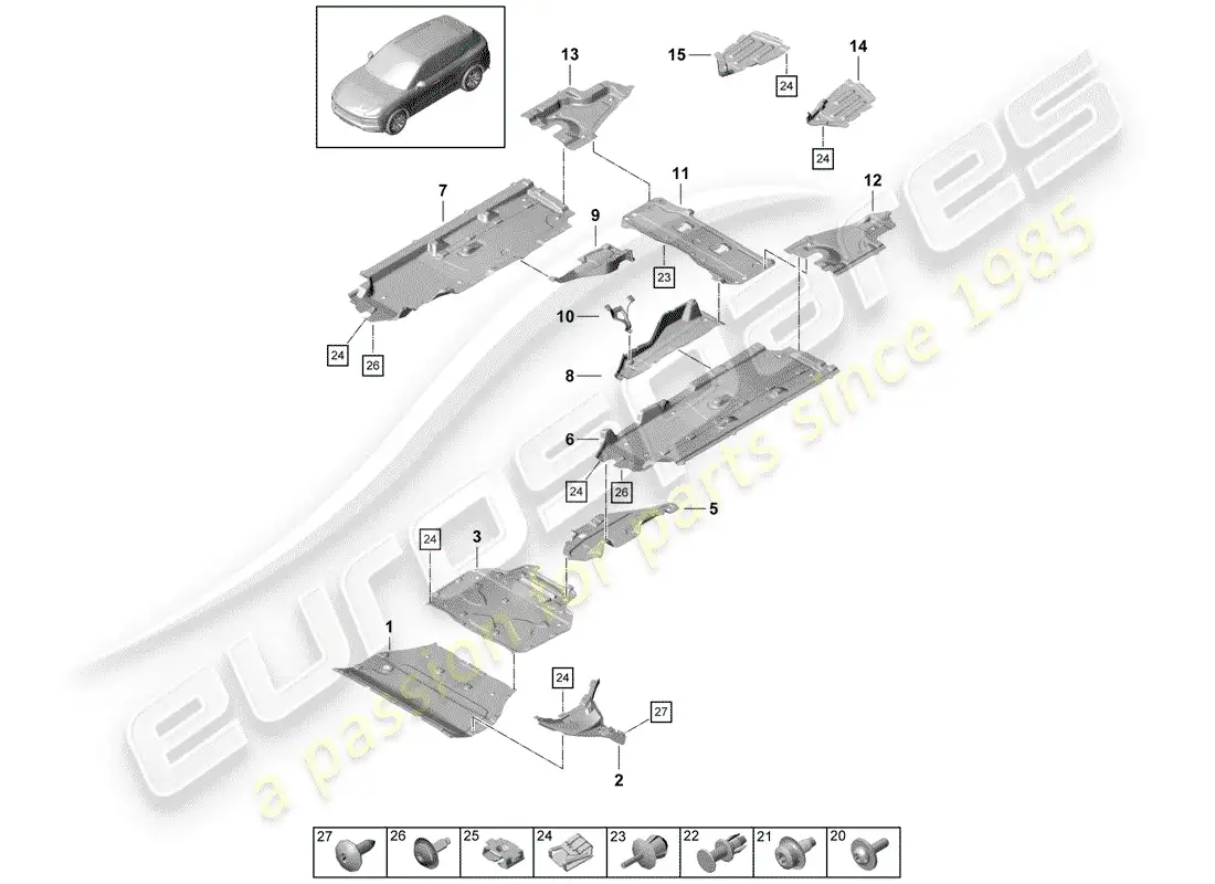 porsche 2019 (cayenne e3 9ya/9yb) recubrimiento diagrama de piezas