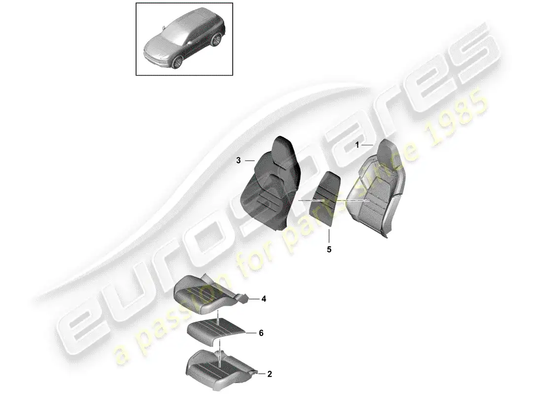 porsche 2019 (cayenne e3 9ya/9yb) parte de espuma diagrama de piezas