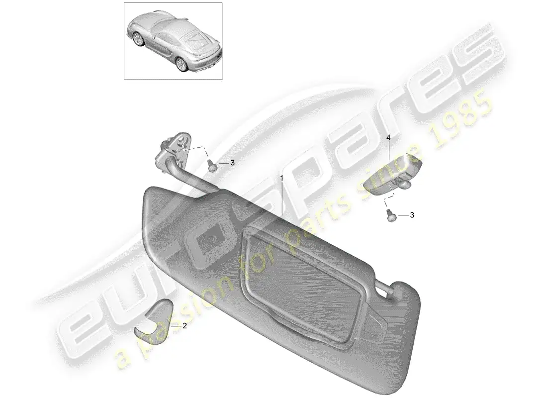 porsche 2016 (981 cayman gt4) diagrama de piezas de las visores sun