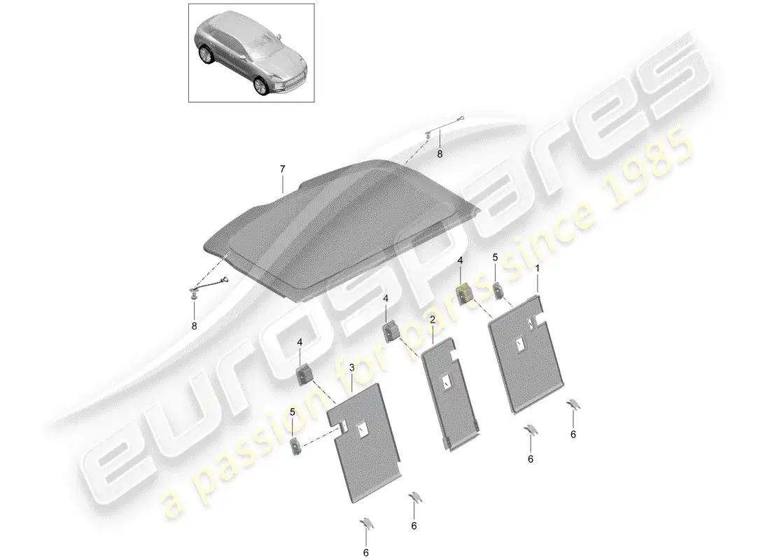 porsche 2019 (macan) recubrimiento diagrama de piezas
