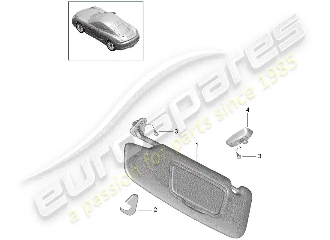 porsche 2014 (981 cayman) sun vizors diagrama de piezas