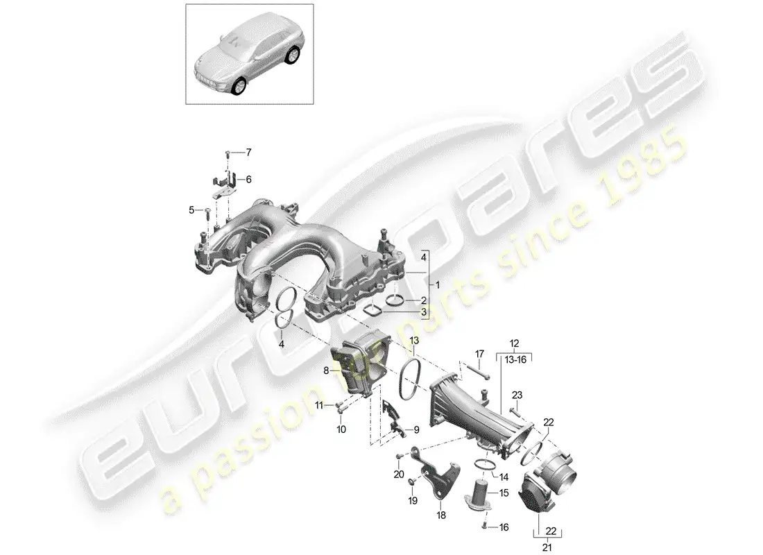 porsche 2018 (macan) diagrama de piezas del colector de admisión