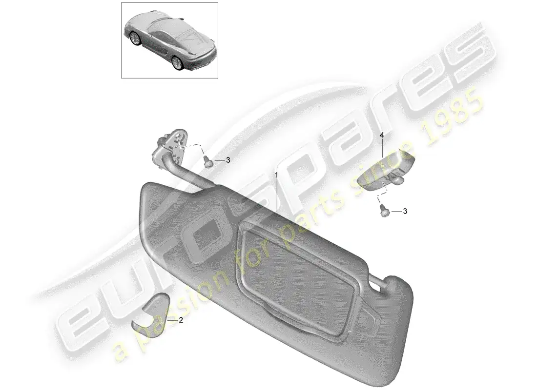 porsche 2016 (981 cayman gt4) sun vizors diagrama de piezas