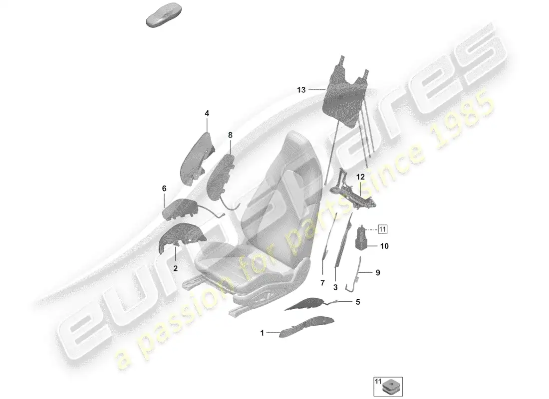 porsche 2019 (992-1) componentes neumáticos para asiento diagrama de piezas